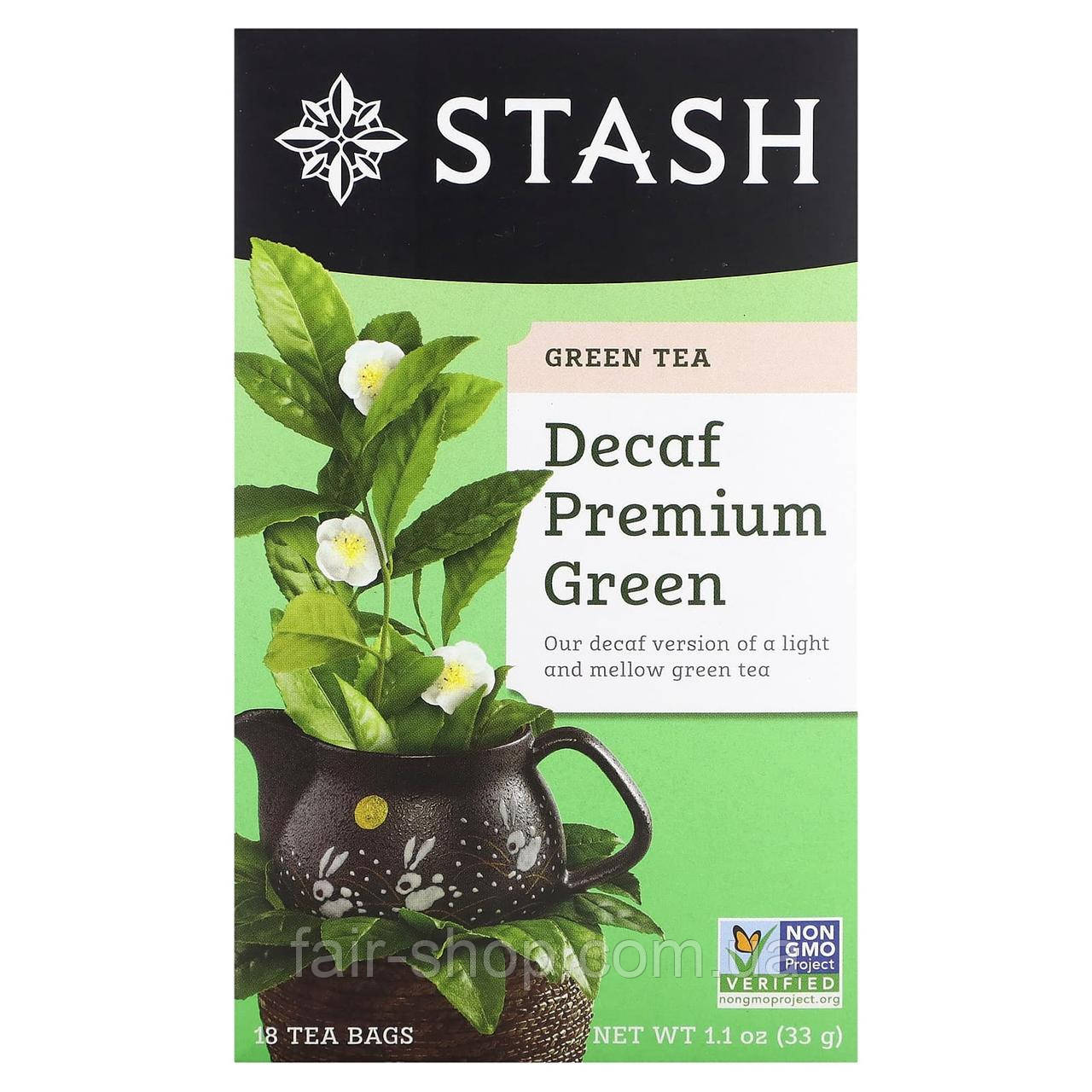 Зелений чай Stash Tea, Premium Green Tea, Decaf , 18 Tea Bags, 1.1 oz (33 g), оригінал. Доставка з США/ЄС протягом 14 днів, фото 1