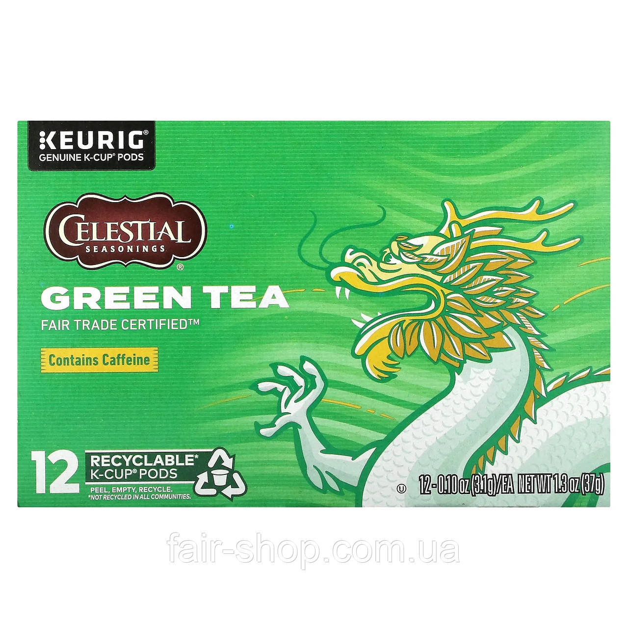 Зелений чай Celestial Seasonings, Green Tea, 12 K-Cup Pods, 0.1 oz (3.1 g) Each, оригінал. Доставка з США/ЄС протягом 14 днів, фото 1