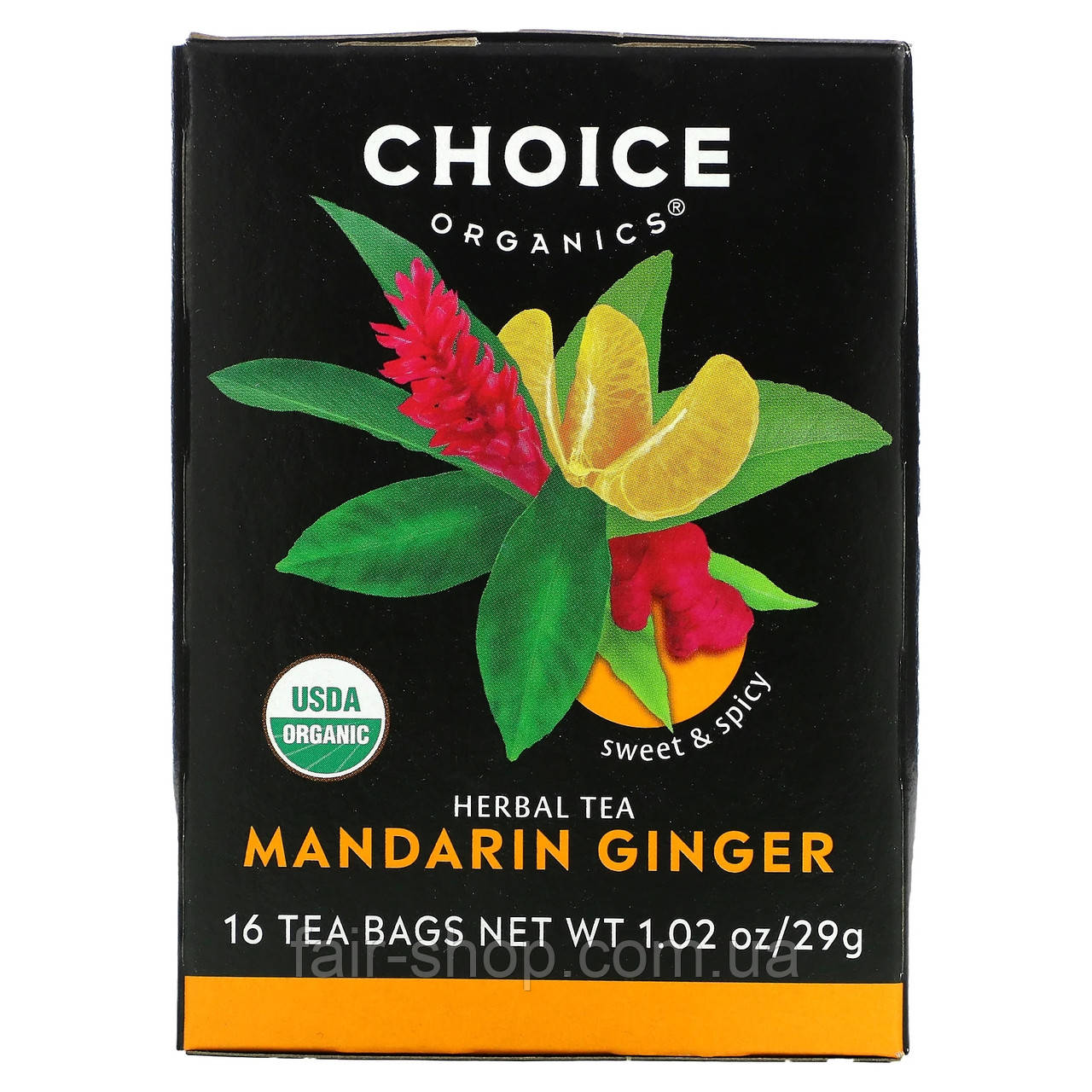 Імбирний чай Choice Organic Teas, Herbal Tea, Mandarin Ginger, Caffeine Free, 16 Tea Bags, 1.02 oz (29 g), оригінал. Доставка з, фото 1