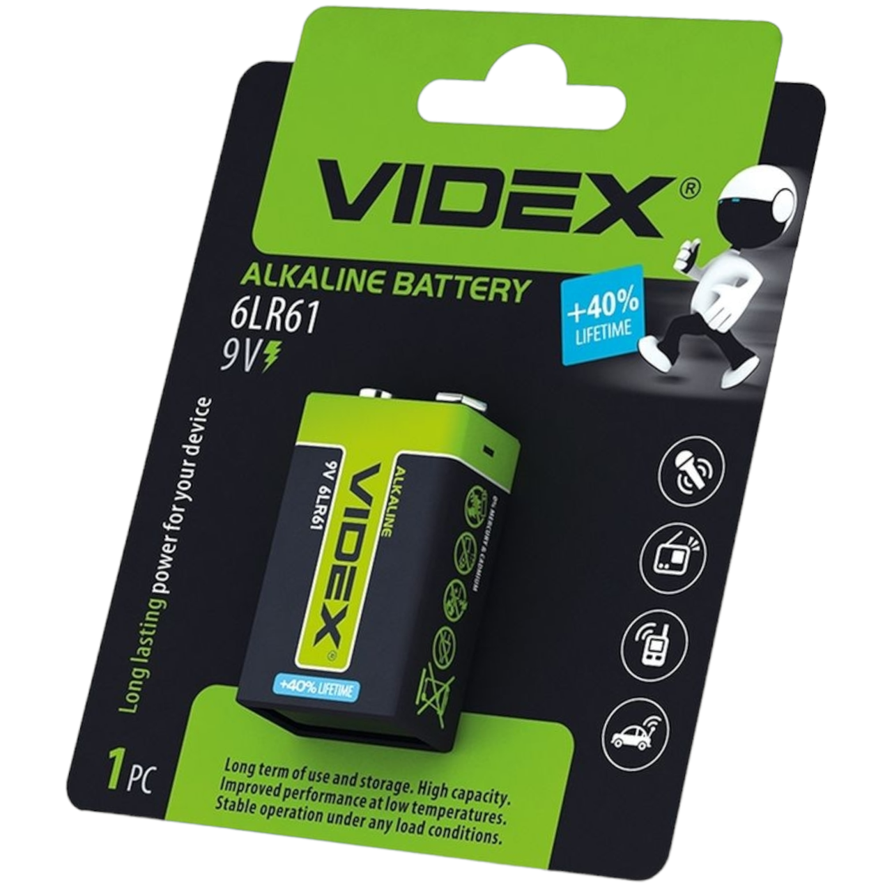 Батарейка лужна Videx Alkaline крона 6LR61 9V (блістер)