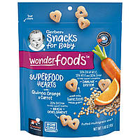 Детские снеки Gerber, Snacks for Baby, Wonder Foods, SuperFood Hearts, 10+ Months, Quinoa Orange and Carrot,