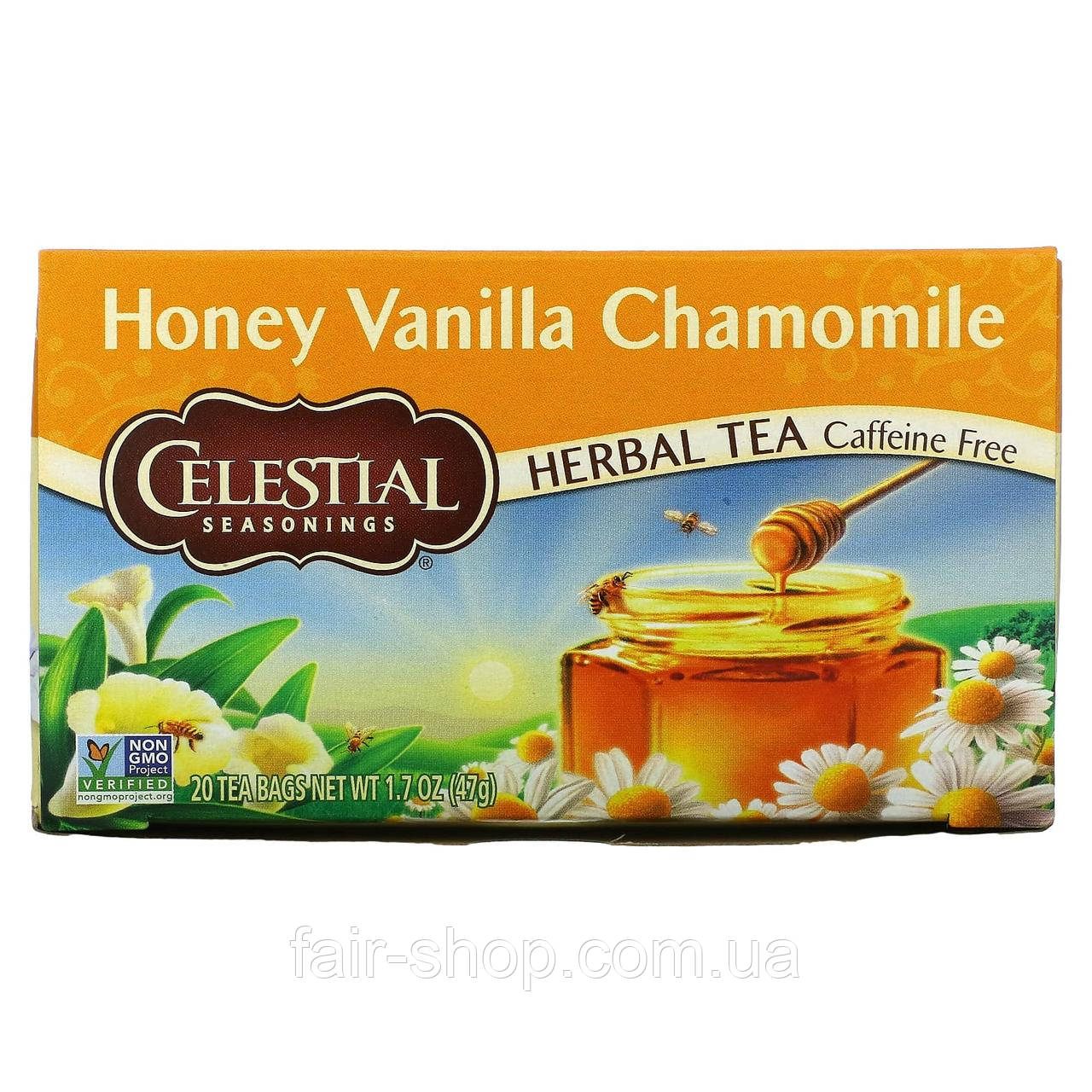 Чай з ромашкою Celestial Seasonings, Herbal Tea, Honey Vanilla Chamomile, Caffeine Free, 20 Tea Bags, 1.7 oz (47 g), оригінал., фото 1