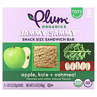 Детские снеки Plum Organics, Jammy Sammy, Snack Size Sandwich Bar, 15 Months and Up, Apple, Kale + Oatmeal, 5