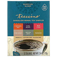 Чай из одуванчиков Teeccino, Dandelion Herbal Tea Sampler, 6 Flavors, Caffeine Free, 12 Tea Bags, 2.54 oz (72