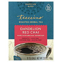 Чай из одуванчиков Teeccino, Roasted Herbal Tea, Dandelion Red Chai, Caffeine Free, 10 Tea Bags, 2.12 oz (60