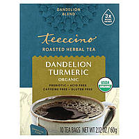 Чай из одуванчиков Teeccino, Organic Roasted Herbal Tea, Dandelion Turmeric, Caffeine Free, 10 Tea Bags, 2.12