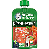 Детское пюре Gerber, Plant-Tastic, Organic for Toddler, Summer Fruit & Veggie Smash with Oats, 12+Months, 3.5
