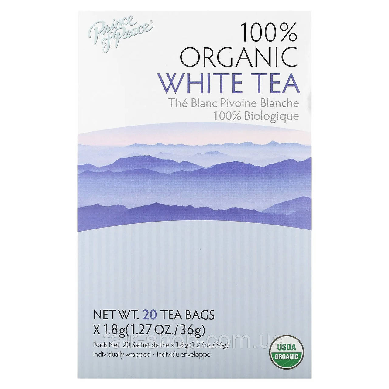 Білий чай Prince of Peace, 100% Organic White Tea, 20 Tea Bags, 1.27 oz (36 g), оригінал. Доставка з США/ЄС протягом 14 днів, фото 1