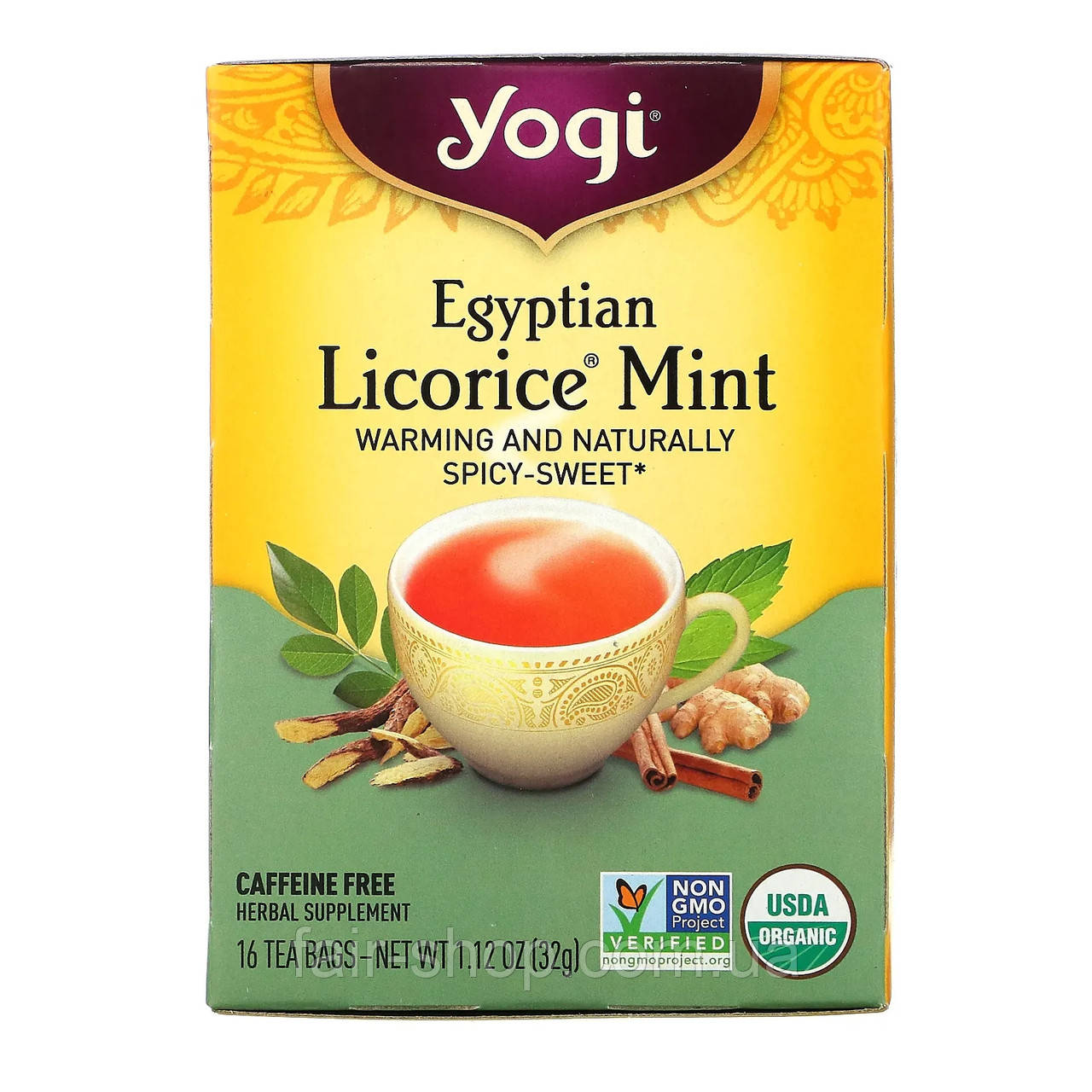 Лакричний чай Yogi Tea, Egyptian Licorice Mint, Caffeine Free, 16 Tea Bags, 1.12 oz (32 g), оригінал. Доставка з США/ЄС протягом, фото 1