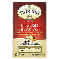 Чай Английский завтрак Twinings, English Breakfast Black Tea, Honey & Vanilla, 20 Tea Bags 1.41 oz, (40 g)