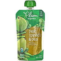 Детское пюре Plum Organics, Organic Baby Food, Stage 2, Pear, Spinach & Pea, 4 oz (113 g) Доставка від 14 днів