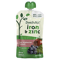 Детское пюре Beech-Nut, Fruit & Veggie Blend, Iron & Zinc, 12+ Months, Apple, Blueberries & Spinach, 3.5 oz