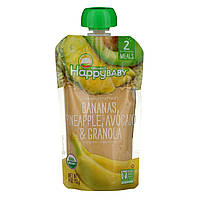 Детское пюре Happy Family Organics, Organic Baby Food, Stage 2, Clearly Crafted, 6+, Bananas, Pineapple,