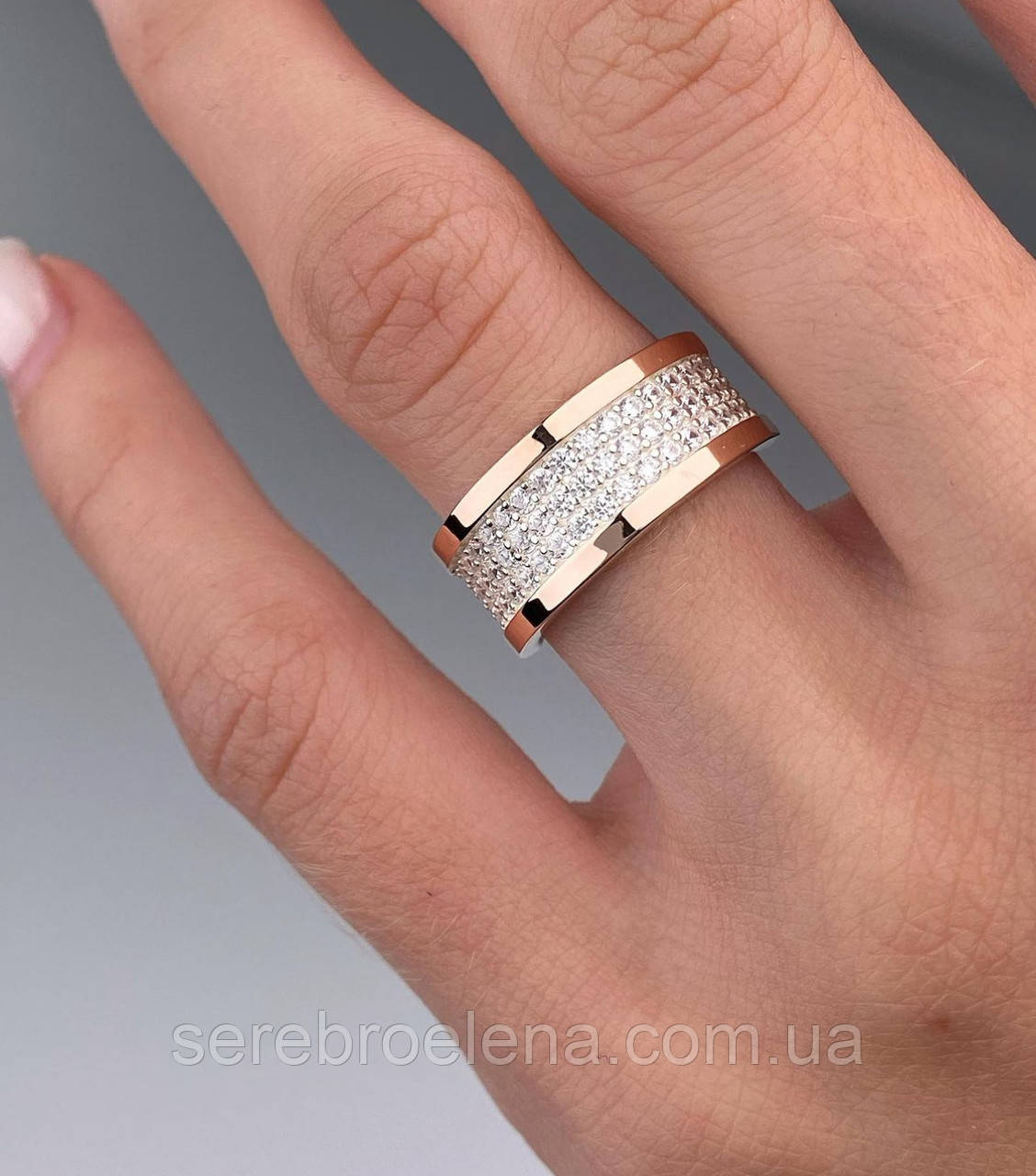 Срібне кільце з золотими пластинами 0315.10, фото 1