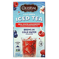 Травяной чай Celestial Seasonings, Cold Brew Iced Tea, Red, White & Blueberry, Caffeine Free, 18 Tea Bags, 1.1