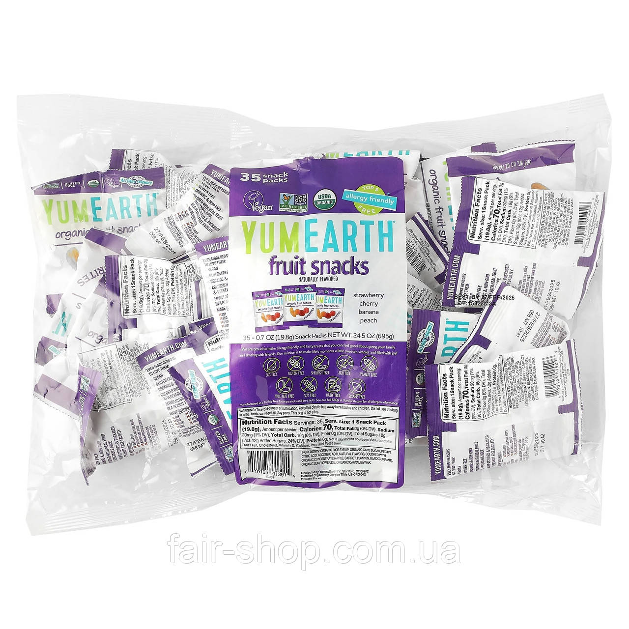 YumEarth, Organic Fruit Snacks, Favorites, 35 Snack Packs, 0.7 oz (19.8 g) Each, оригінал. Доставка з США/ЄС протягом 14 днів, фото 1