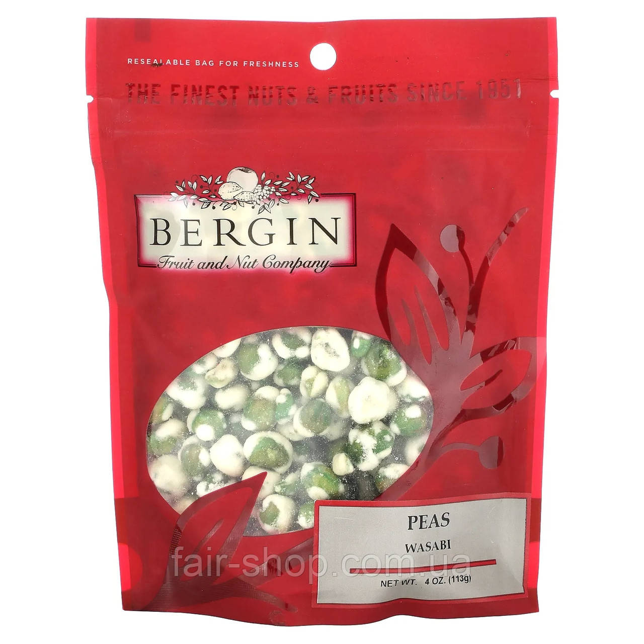 Bergin Fruit and Nut Company, Peas, Wasabi, 4 oz (113 g), оригінал. Доставка з США/ЄС протягом 14 днів, фото 1