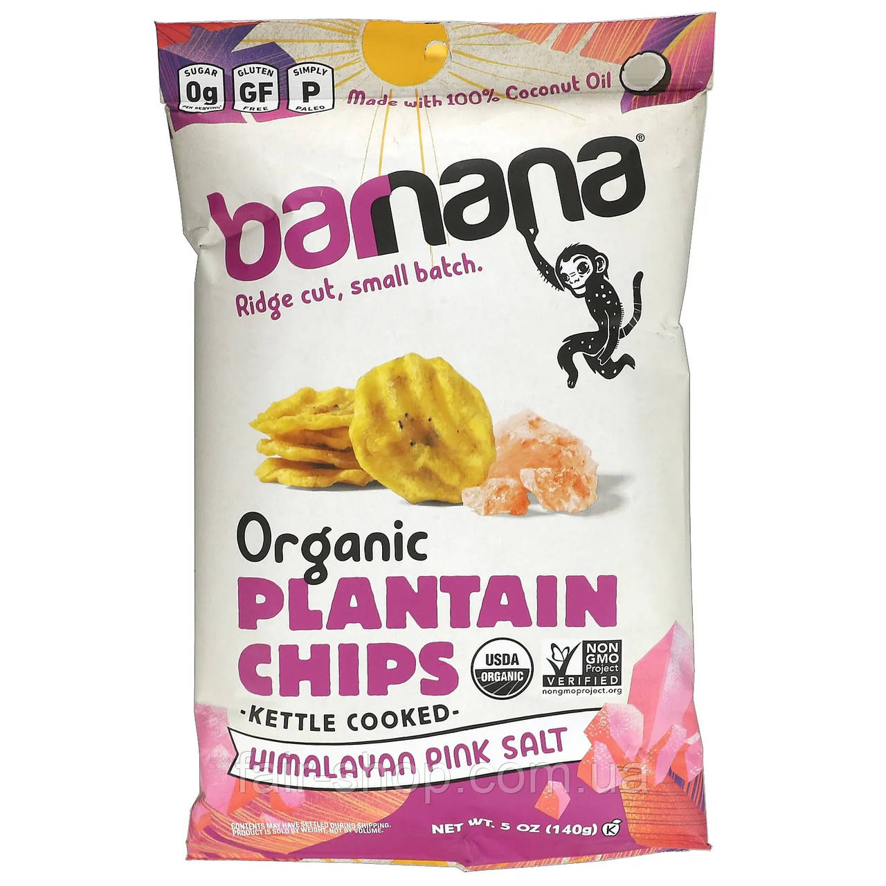 Чіпси Barnana, Organic Plantain Chips, Himalayan Pink Salt, 5 oz (140 g), оригінал. Доставка з США/ЄС протягом 14 днів, фото 1