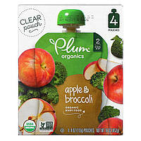 Детское пюре Plum Organics, Organic Baby Food, Stage 2, Apple & Broccoli, 4 Pouches, 4 oz (113 g) Each