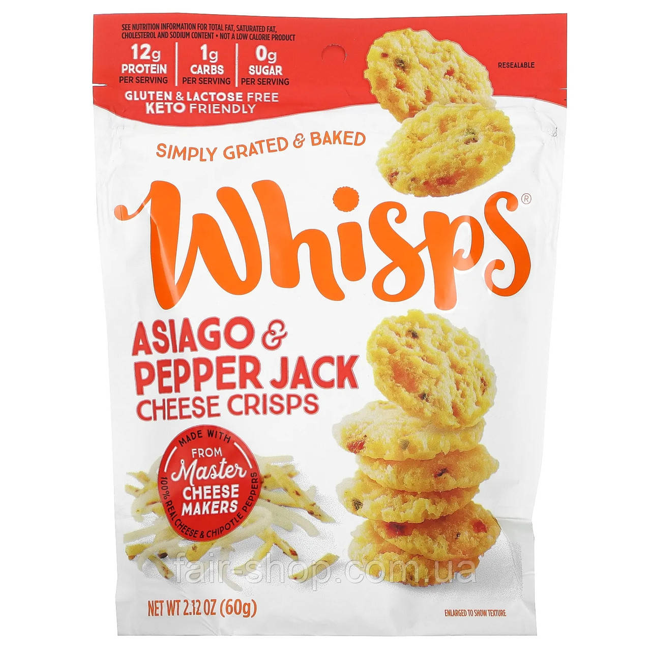 Чіпси Whisps, Cheese Crisps, Asiago & Pepper Jack , 2.12 oz ( 60 g), оригінал. Доставка з США/ЄС протягом 14 днів, фото 1
