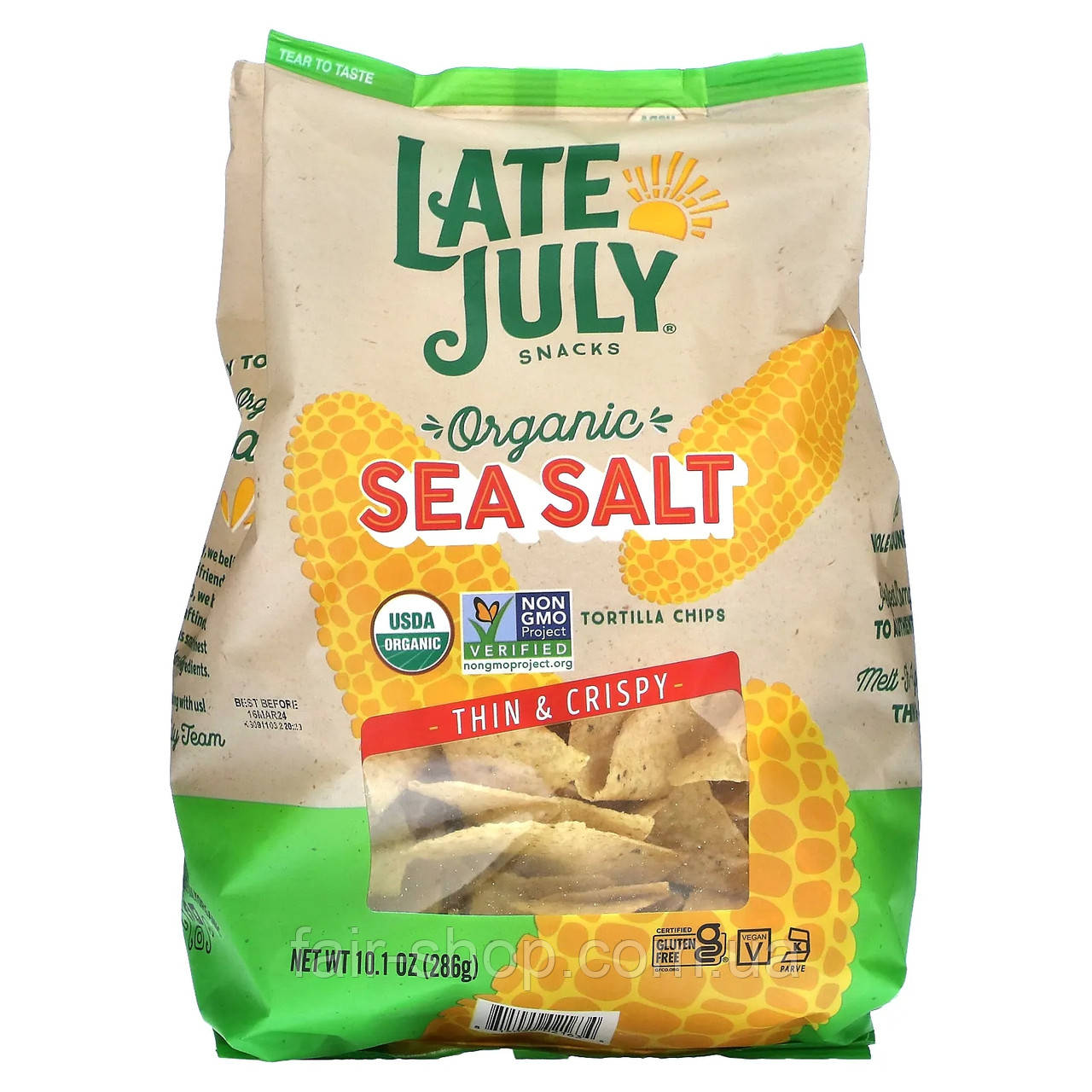 Чіпси Late July, Snacks, Organic Tortilla Chips, Thin & Crispy, Sea Salt, 10.1 oz (286 g), оригінал. Доставка з США/ЄС протягом 14, фото 1