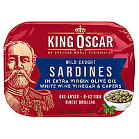 Сардины King Oscar, Wild Caught Sardines In Extra Virgin Olive Oil, White Wine Vinegar & Capers, 3.75 oz (106