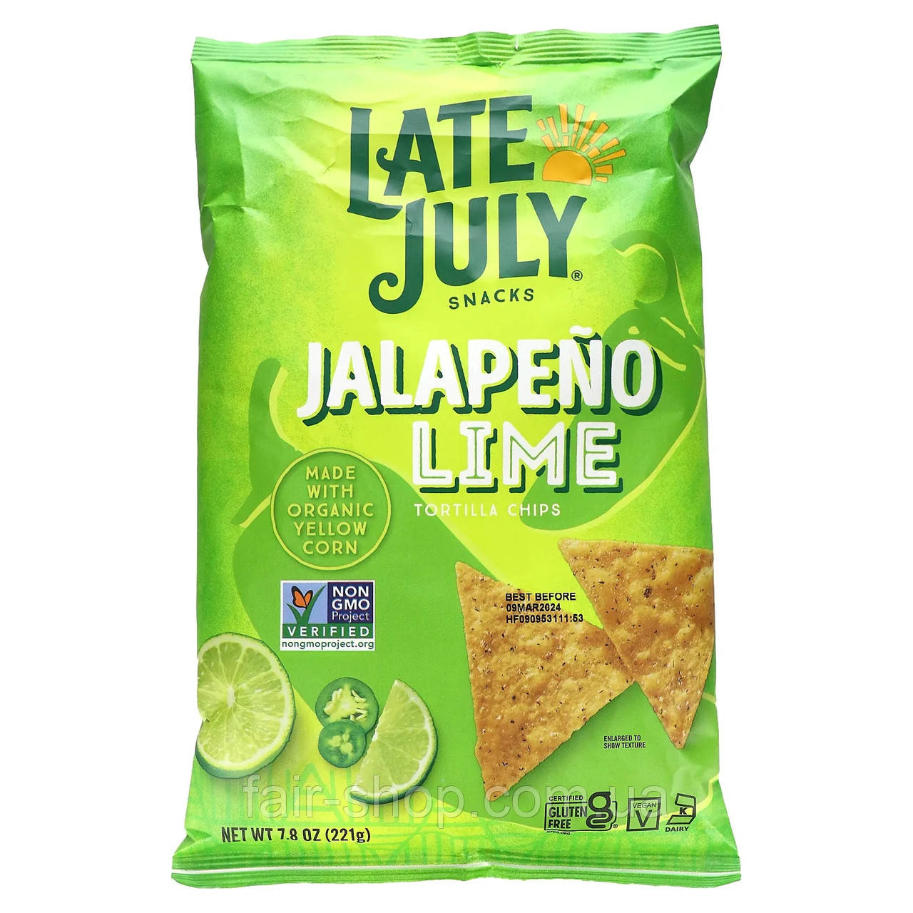 Чіпси Late July, Snacks, Tortilla Chips, Jalapeno Lime, 7.8 oz (221 g), оригінал. Доставка з США/ЄС протягом 14 днів, фото 1
