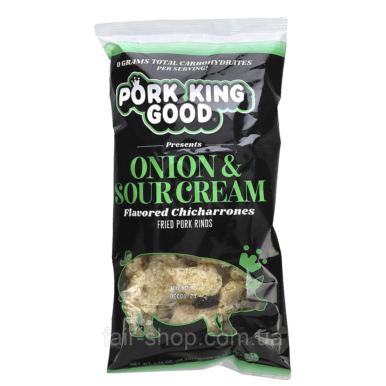 Чіпси Pork King Good, Flavored Chicharrones, Onion & Sour Cream, 1.75 oz (49.5 g), оригінал. Доставка з США/ЄС протягом 14 днів, фото 1