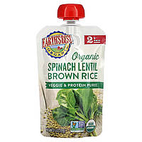 Детское пюре Earth's Best, Organic Veggie & Protein Puree, 6+ Months, Spinach Lentil Brown Rice, 3.5 oz (99 g)