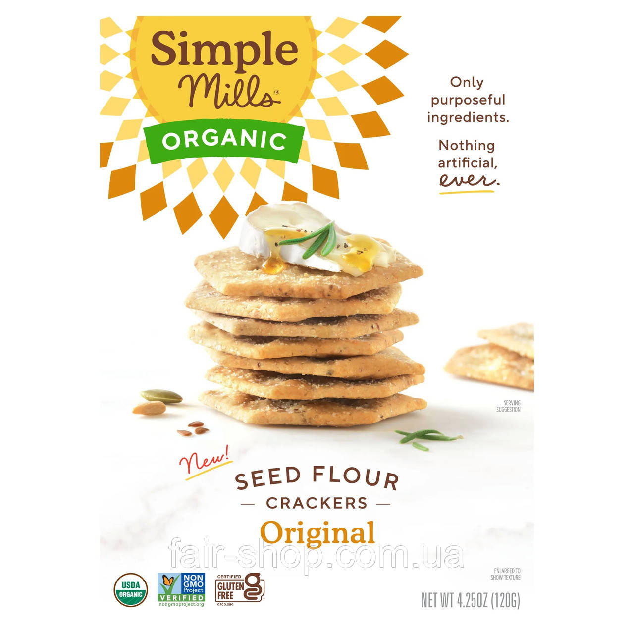 Крекери Simple Mills, Organic Seed Flour Crackers, Original, 4.25 oz (120 g), оригінал. Доставка з США/ЄС протягом 14 днів, фото 1