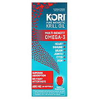 Масло криля Kori, Pure Atlantic Krill Oil, Multi-Benefit Omega-3, 600 mg, 60 Softgels Доставка від 14 днів -