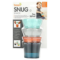 Boon, Snug Snack, Universal Silicone Snack Lid with Cup, 9m+, 2 Cups & 2 Lids, 7 oz (207 ml) Each Доставка від