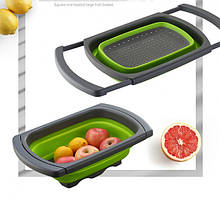 Складна силіконова мийка JM–608 - кошик для миття фруктів і овочів зі зливом і пробкою-заглушкою Зелений  (GPL)