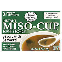 Мисо суп Edward & Sons, Instant Miso-Cup, Savory with Seaweed, 4 Envelopes, 2.5 oz (72 g) Доставка від 14 днів