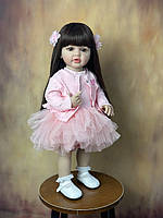 Велика вінілова лялька ручної роботи в платті Reborn Baby Doll зі справжнім волоссям і гарними очима