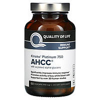 AHCC Quality of Life Labs, Kinoko Platinum , иммунная поддержка, 750 мг, 60 растительных капсул Доставка від