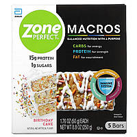 Протеиновые батончики ZonePerfect, MACROS Bars, Birthday Cake, 5 Bars, 1.76 oz (50 g) Each Доставка від 14