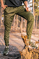 Комфортные мужские коттоновые штаны карго цвета хаки, практичные деми мужские хаки штаны с карманами