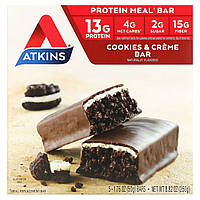 Батончики для перекуса Atkins, Protein-Rich Meal Bar, Cookies n' Creme Bar, 5 Bars, 1.76 oz (50 g) Each