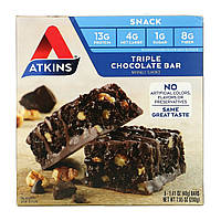 Батончики для перекуса Atkins, Triple Chocolate Bar, 5 Bars, 1.41 oz (40 g) Each Доставка від 14 днів -