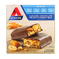 Батончики для перекуса Atkins, Snack, Caramel Chocolate Peanut Nougat Bar, 5 Bars, 1.55 oz (44 g) Each