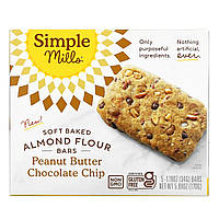 Батончики для перекуса Simple Mills, Soft Baked Almond Flour Bars, Peanut Butter Chocolate Chip, 5 Bars, 1.19