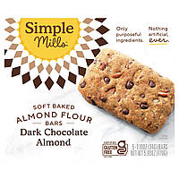 Батончики для перекуса Simple Mills, Soft Baked Almond Flour Bars, Dark Chocolate Almond, 5 Bars, 1.19 oz (34