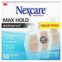 Пластырь Nexcare, Waterproof Bandages, Max Hold, 60 One Size Bandages Доставка від 14 днів - Оригинал