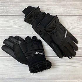 Чоловічі теплі зимові чорні рукавички з плащової тканини