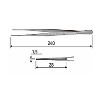 Пинцет хирургический атравматический De Bakey 24 см, J-27-610, Пинцет медицинский атравматический, (UAV)
