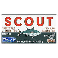 Тунец Scout, Smoked Wild Albacore Tuna In Olive Oil, 5.3 oz (150 g) Доставка від 14 днів - Оригинал