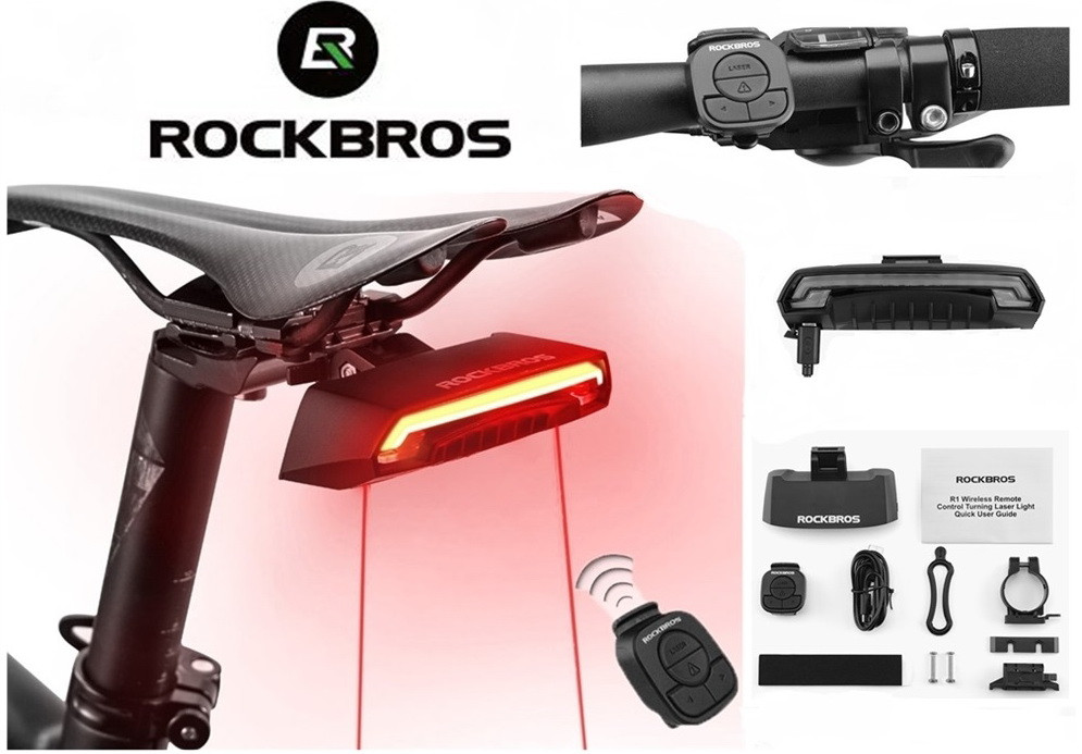 Розумна Вело фара ROCKBROS R1 LASER (Пульт, Лазерний габарит, Стоп сигнал, Покажчик поворотів), ОРИГІНАЛ, фото 1