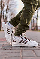 Мужские стильные качественные кроссовки Adidas Drop Step Low White Brown, кожа демисезонные