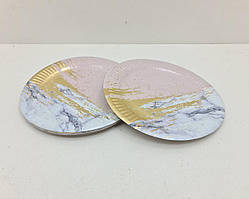 Паперова тарілка з малюнком Ø18(10 шт)Рожевий мармур із золотом(1 пач)Паперові Тарілки Святкові з малюнком